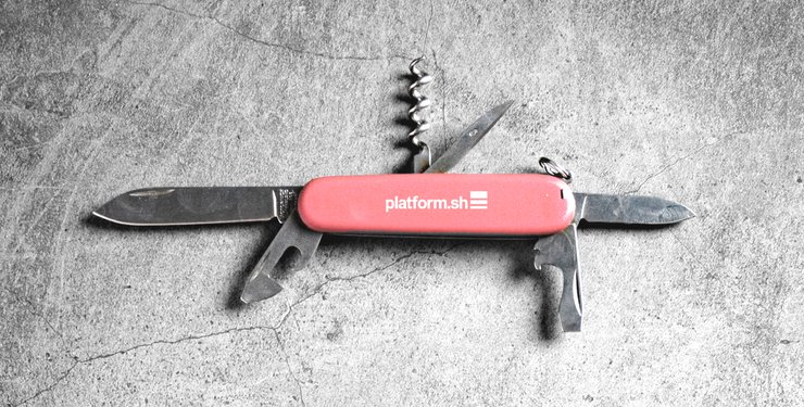 A swiss army knife with the Platform.sh logo