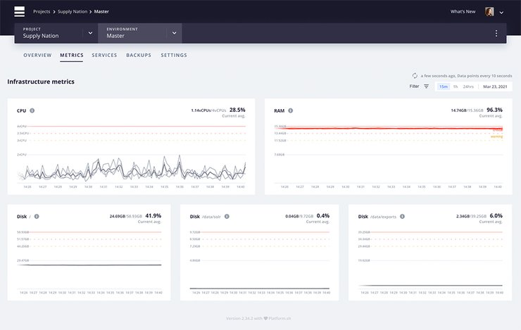 Metrics dashboard showing critical RAM