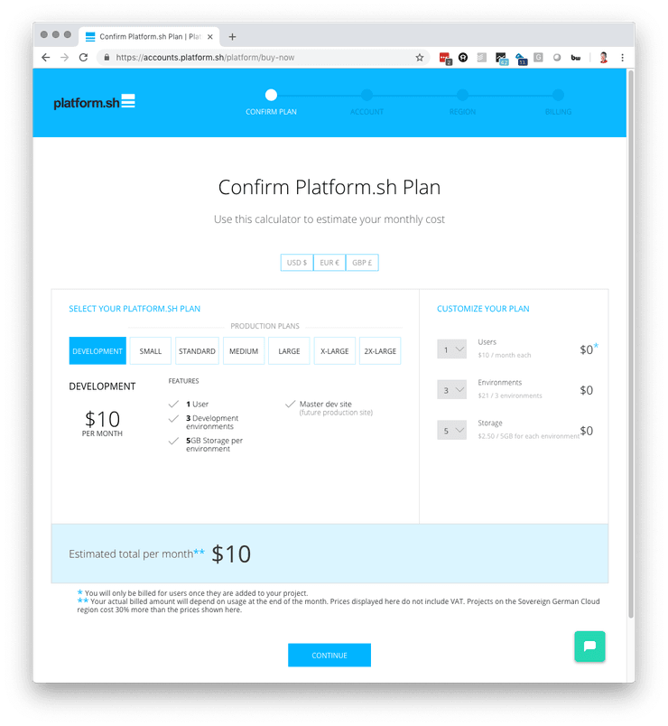 Platform.sh checkout screen