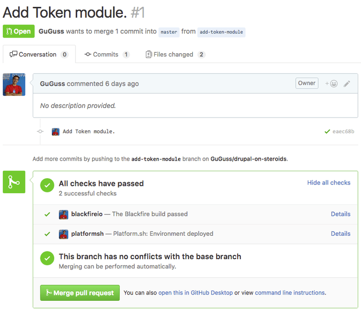 GitHub integration with Blackfire and Platform.sh