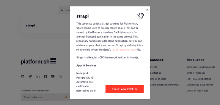 Installing Strapi from the Platform.sh Marketplace